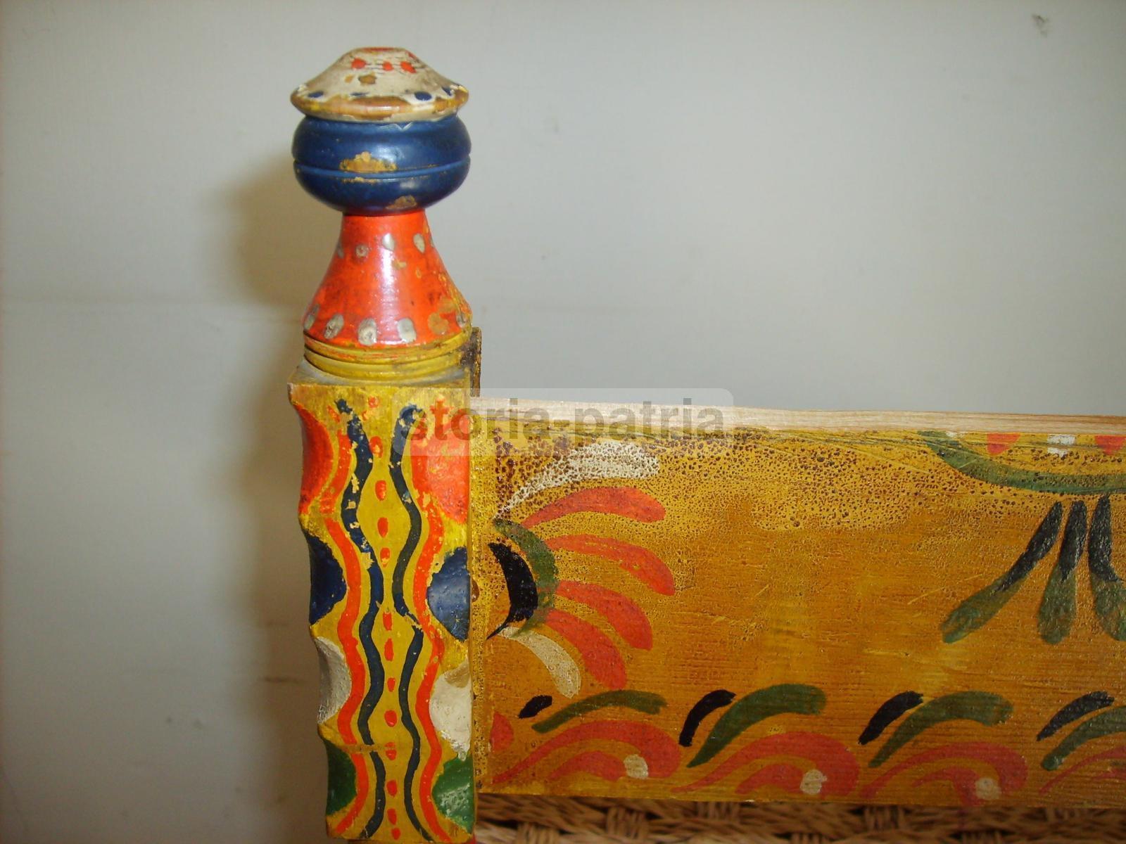 Arte Popolare Italiana, Antica Ebanisteria, Piccola Sedia Impagliata, Dipinta, Bella immagine 7