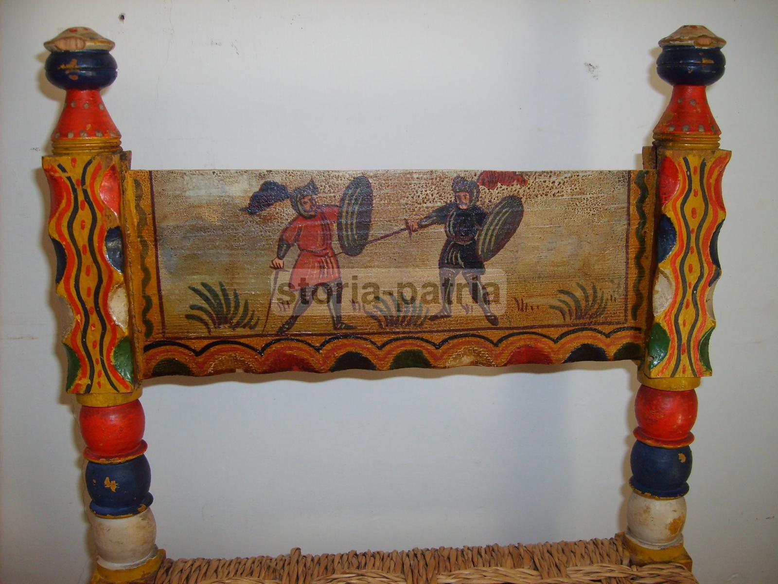 Arte Popolare Italiana, Antica Ebanisteria, Piccola Sedia Impagliata, Dipinta, Bella immagine 15