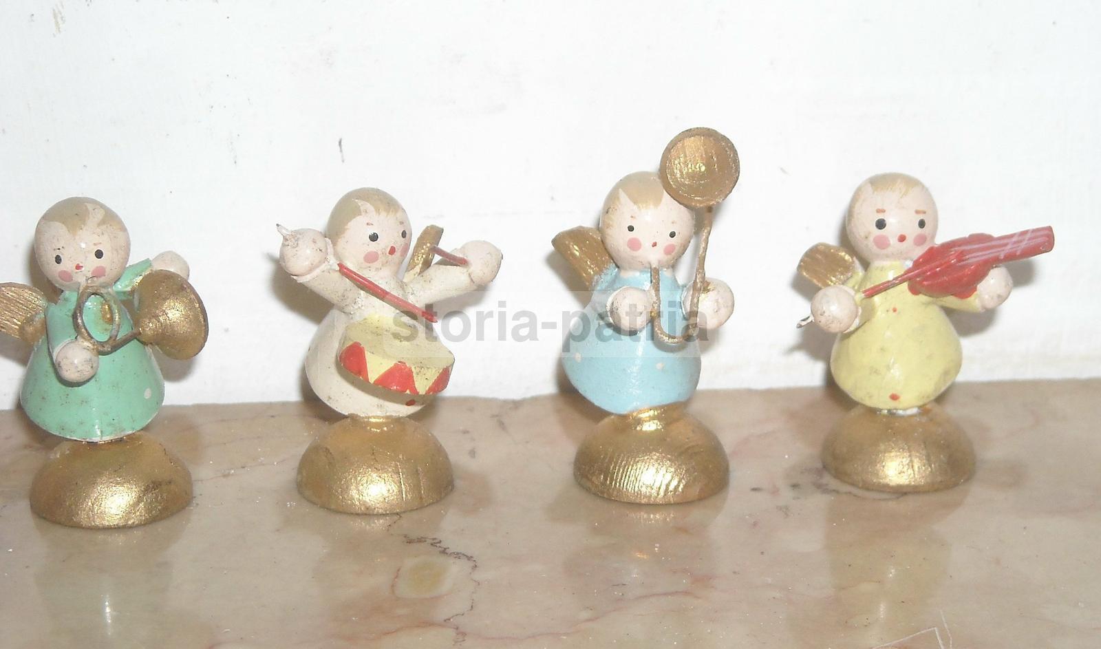 Grazioso Insieme Di Ben Sei Mini Angioletti Musicanti, Legno Laccato, Da Vetrina immagine 3