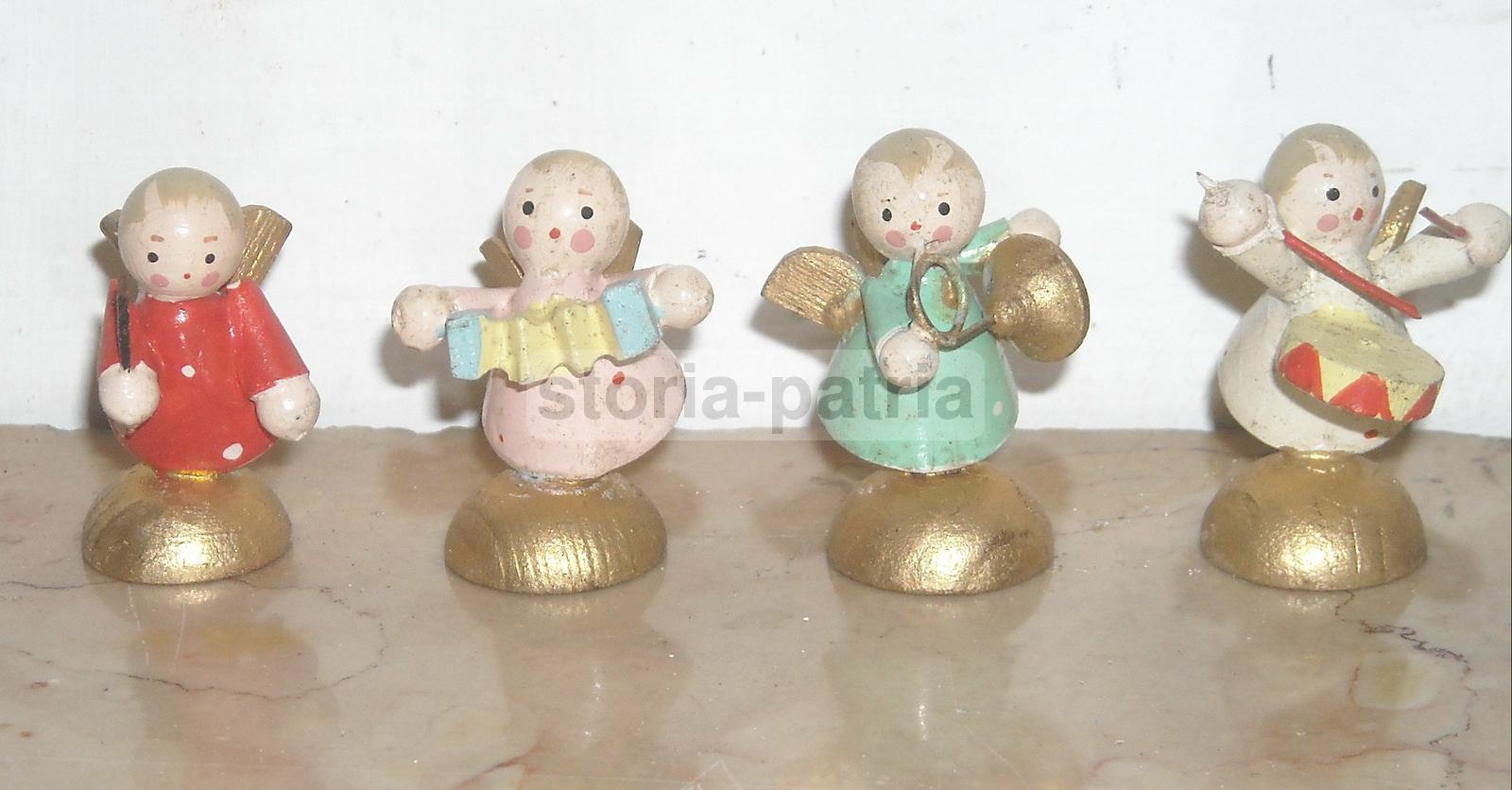 Grazioso Insieme Di Ben Sei Mini Angioletti Musicanti, Legno Laccato, Da Vetrina immagine 5