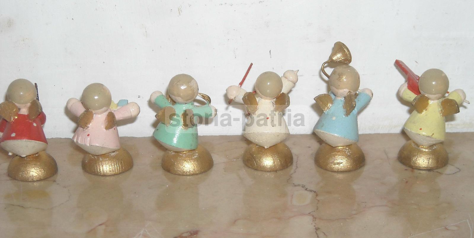 Grazioso Insieme Di Ben Sei Mini Angioletti Musicanti, Legno Laccato, Da Vetrina immagine 8