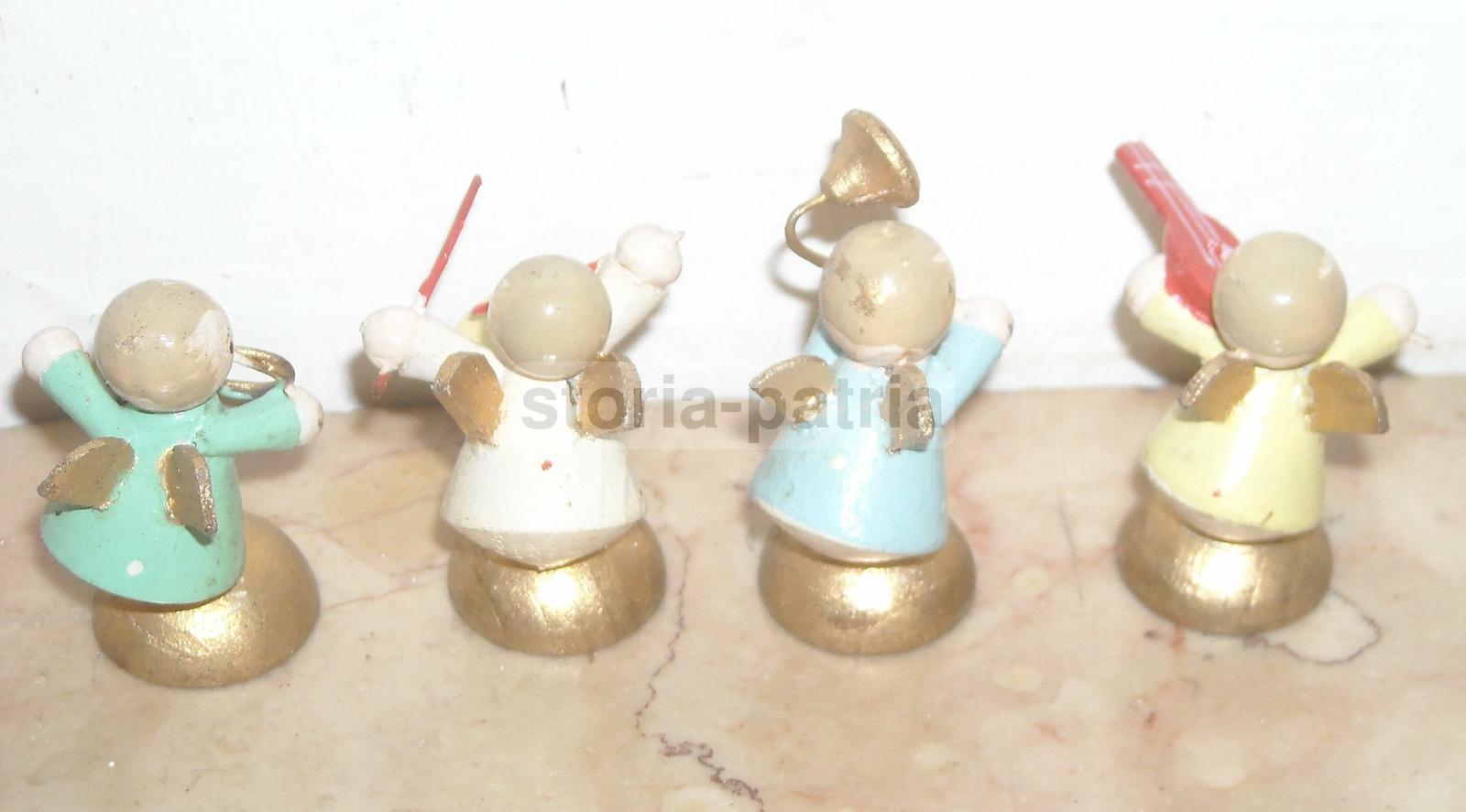 Grazioso Insieme Di Ben Sei Mini Angioletti Musicanti, Legno Laccato, Da Vetrina immagine 9