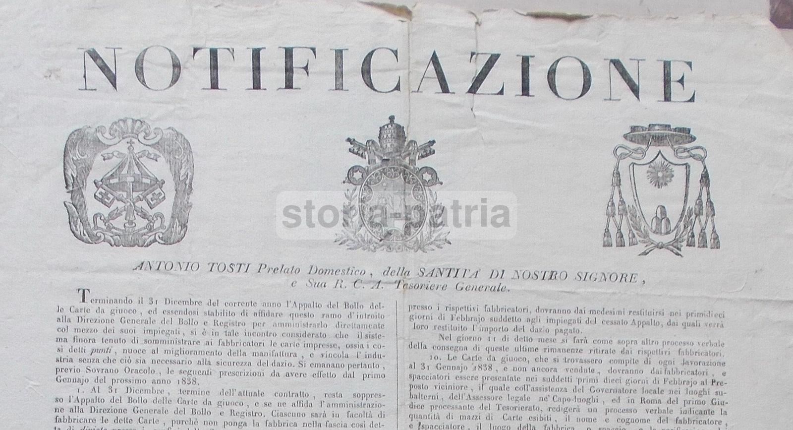 Tosti, Vannini, Carte Da Gioco, Disegni, Bolli, Tarocchi, Minchiate, Carte Estere, 1837 immagine 1