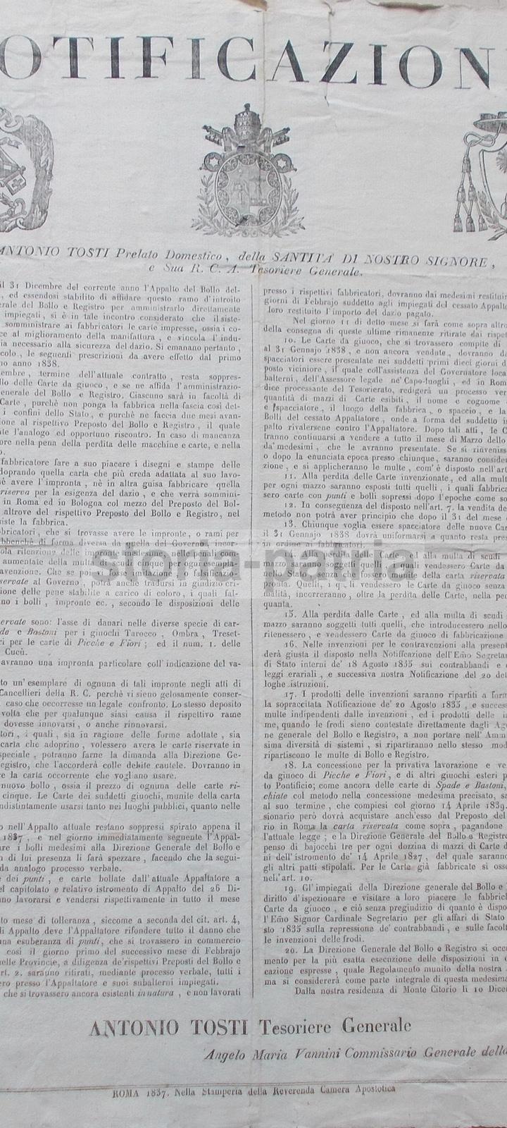 Tosti, Vannini, Carte Da Gioco, Disegni, Bolli, Tarocchi, Minchiate, Carte Estere, 1837 immagine 2